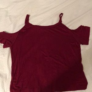Off-shoulder maroon shirt